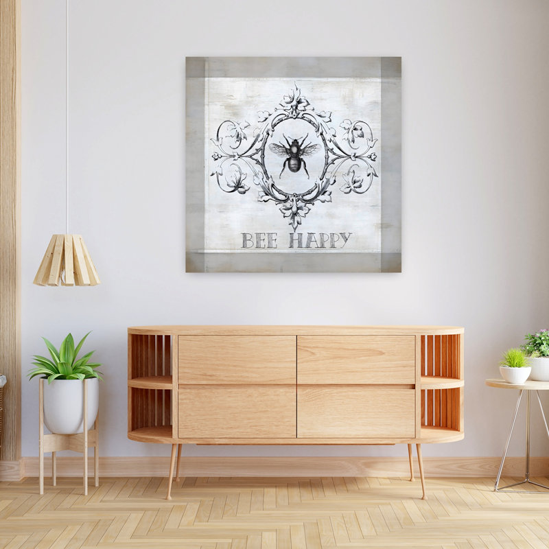 «Bee Happy Elegant Rustic Vintage Bee Landscape Nature», art mural, H 36 po x l 36 po