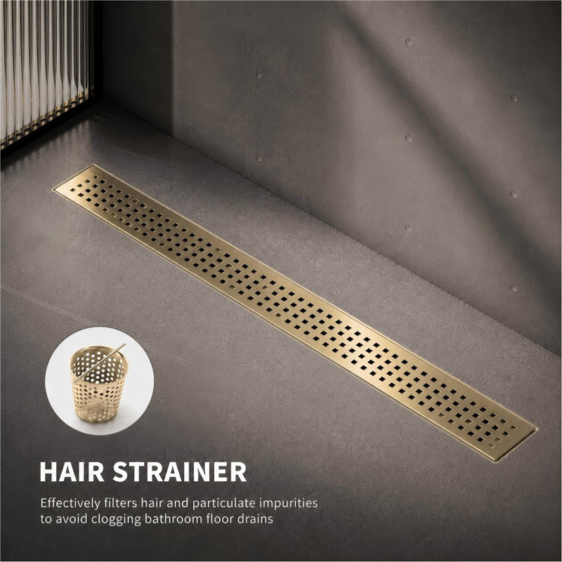 FirmBase 32" Brushed Gold linear grid drain, Brushed Gold