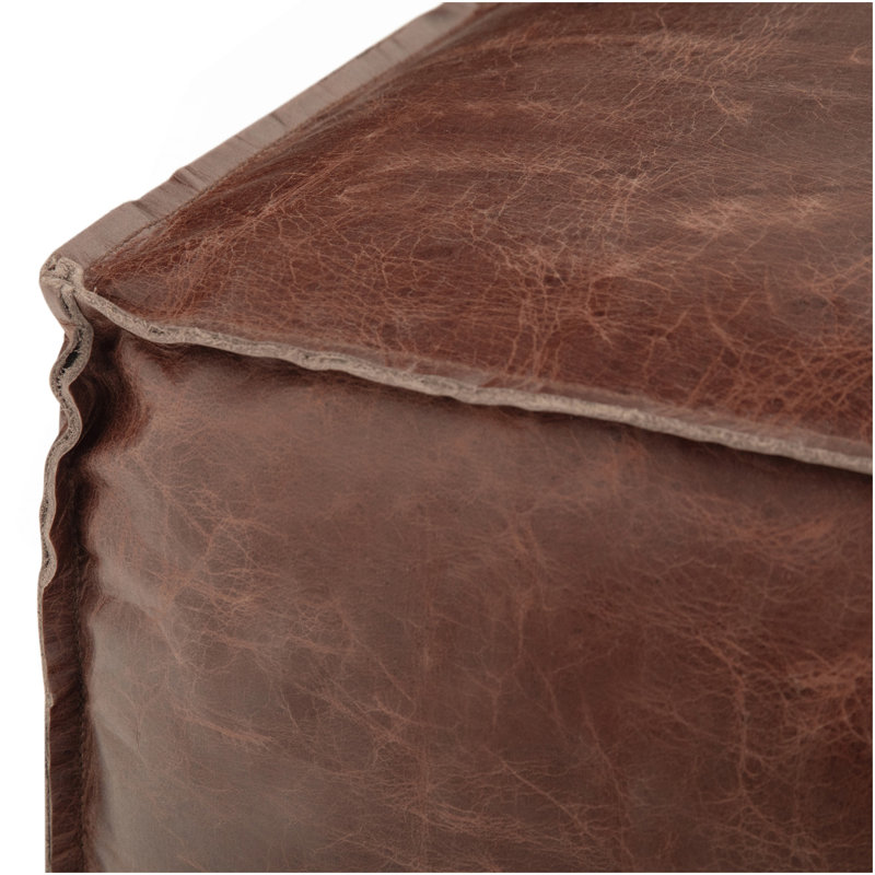 Sheffield - Square Pouf - Brown, Dark Brown Leather