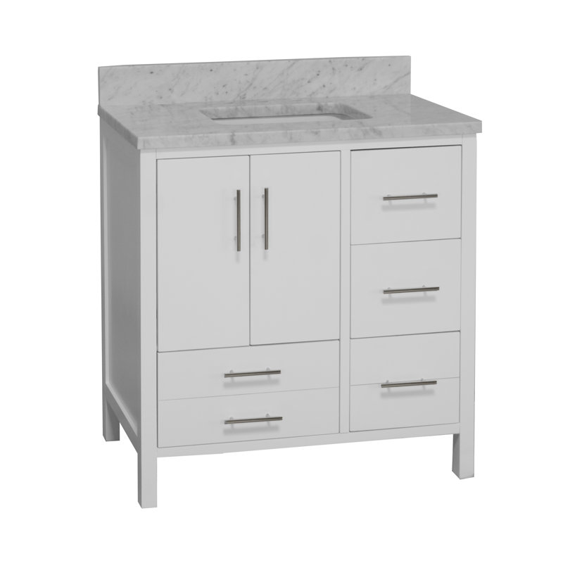 Ensemble de meuble-lavabo simple 36 po Kiara, Blanc, Marbre de Carrare