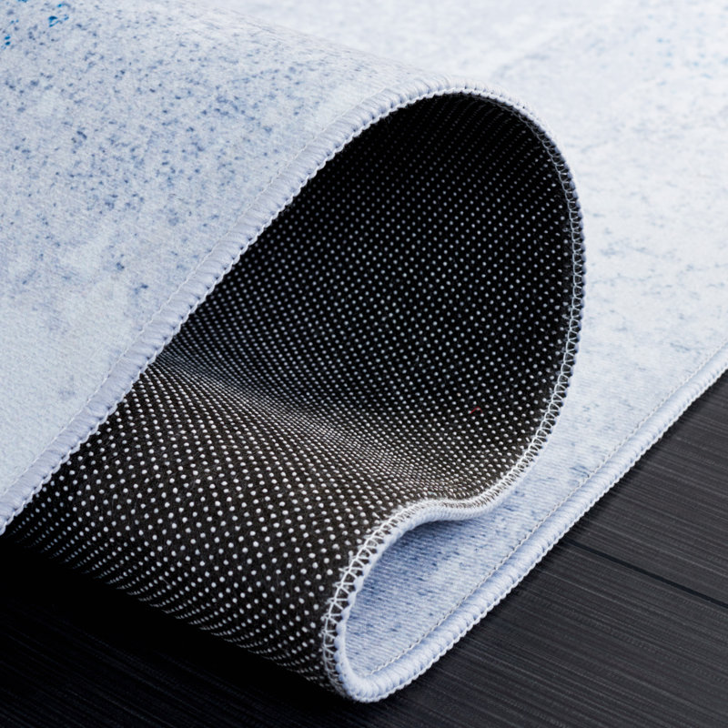 Tacoma Blue and Gray Abstract Washable Area Rug