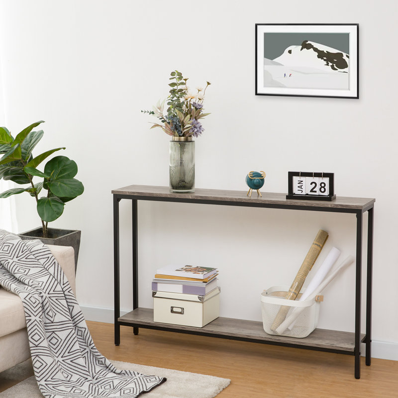 Console avec rangement Kearria, Noir, noir, noir, noir, H 29,5 po x l 47,2 po x P 7,9 po, Grège