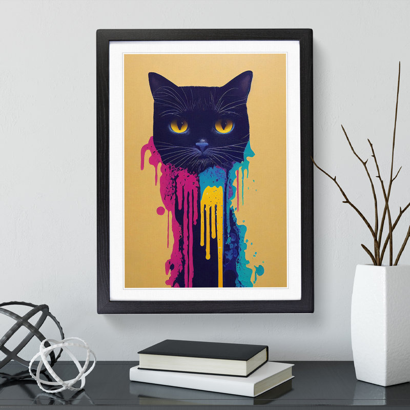 Cat Drips No.3 - Framed Print, Black, 64cm H x 46cm W x 2cm D