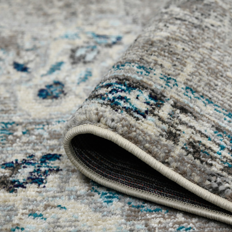 Blue Rectangular Washable Synthetic 5' x 7' Area Rug