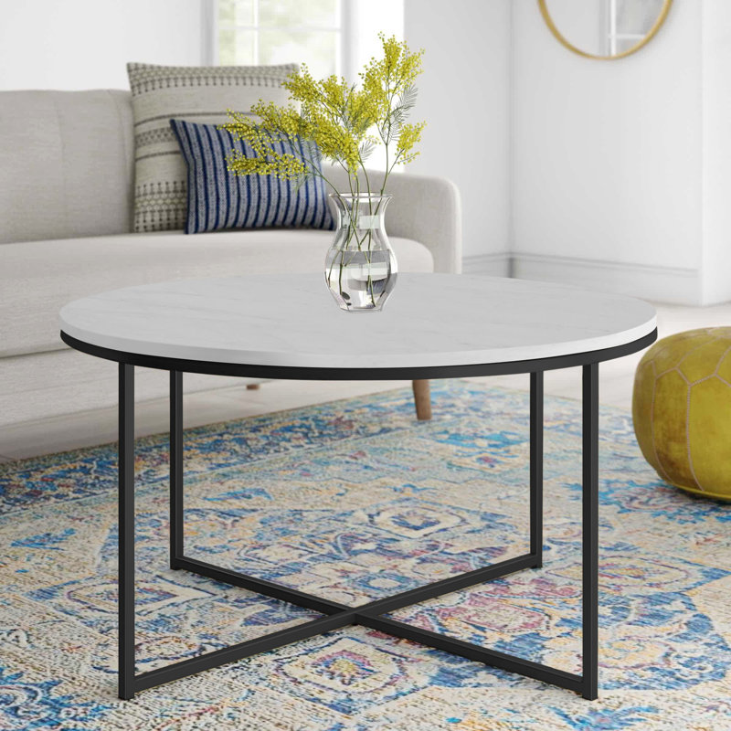 Table basse avec pieds croisés Wasser, Blanc, Noir