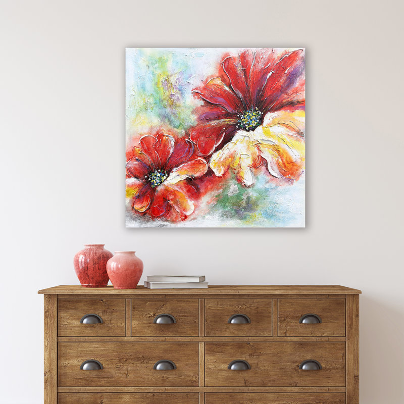 Fleurs - peinture sur toile tendue, H 30 po x l 30 po x P 1,5 po