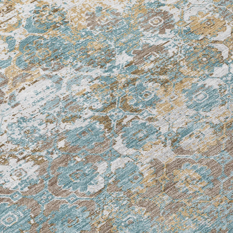 Machine Washable Indoor/Outdoor Chantille ACN2786 Modern Rug, 8' Round, Teal