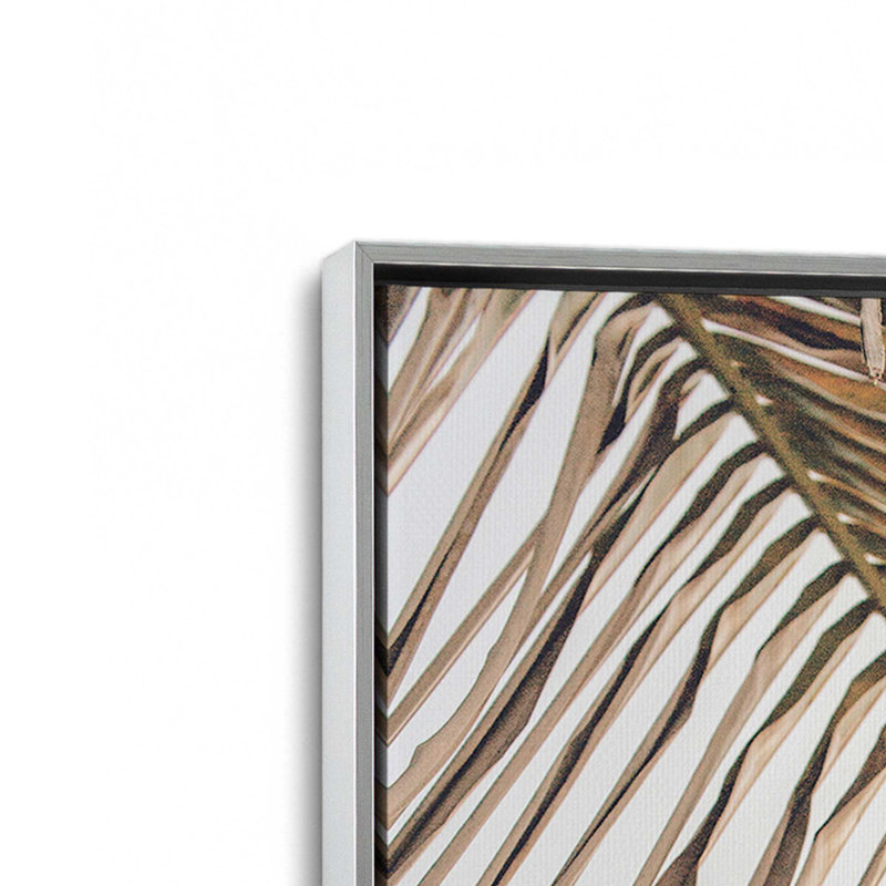 «Palm Leaf Serenity», reproduction sur toile tendue, H 30,75 po x l 20,75 po x P 1,75 po, Cadre flottant en chrome poli