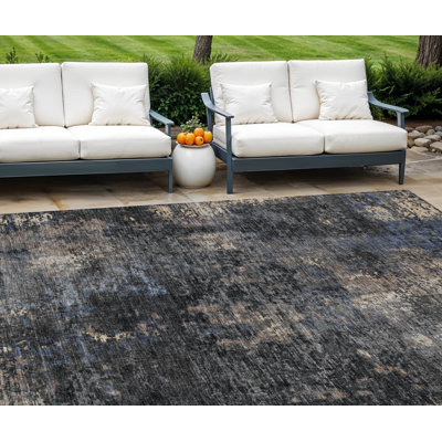 Tapis extérieur lavable abstrait gris anthracite et argent 8 pi x 10 pi
