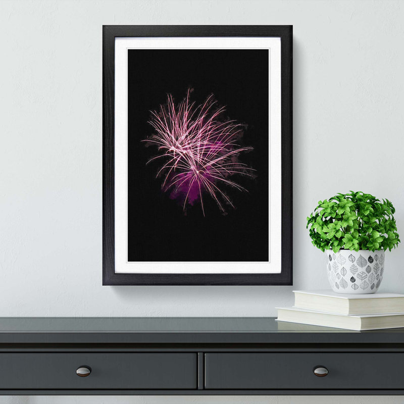 Pink & Purple Fireworks in Abstract - Framed Print, 50cm H x 35cm W x 2cm D, Black