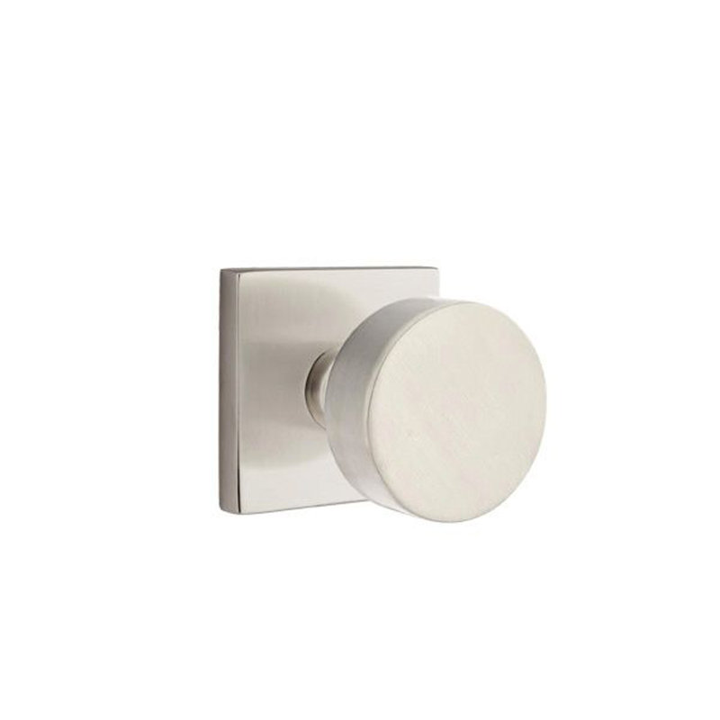 Ensemble de faux boutons Emtek avec rosette carrée et bouton rond, Nickel satiné