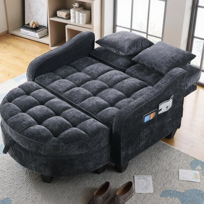 Corduroy Two-Seater Sofa with Storage Footrest, Double Chaise Longue with Irregular Armrests, Ergonomic Backrest and 2 Throw Pillows for Living Room, Bedroom
