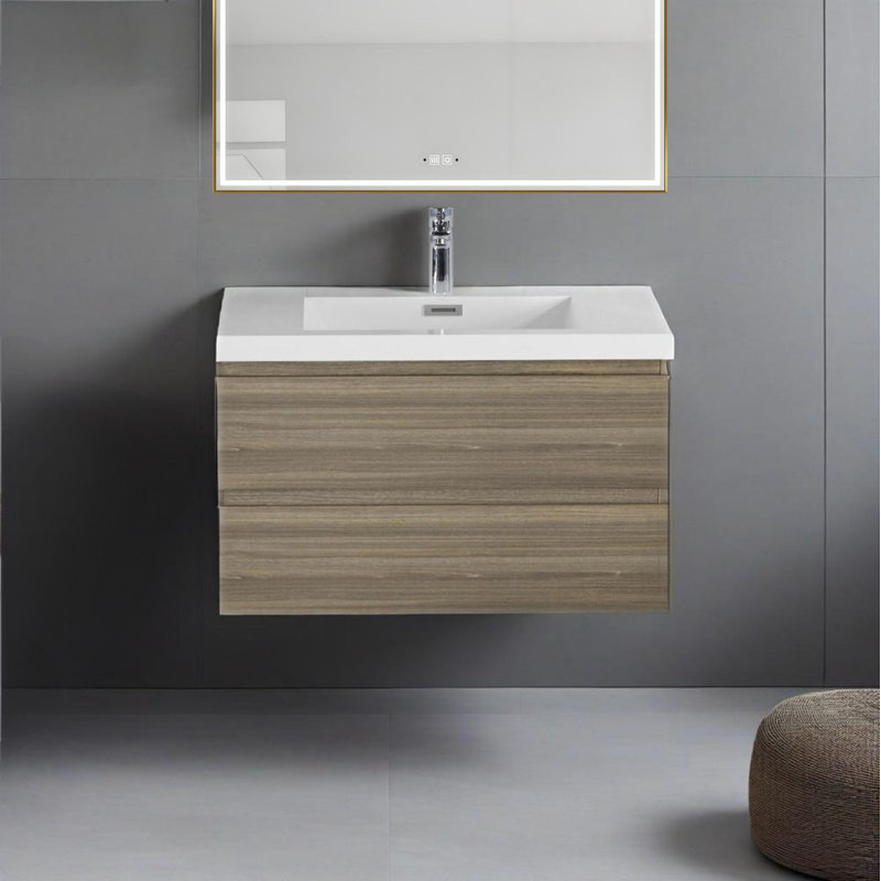 Meuble-lavabo mural de 36 po avec lavabo en résine et tiroirs à fermeture en douceur (pré-assemblé)