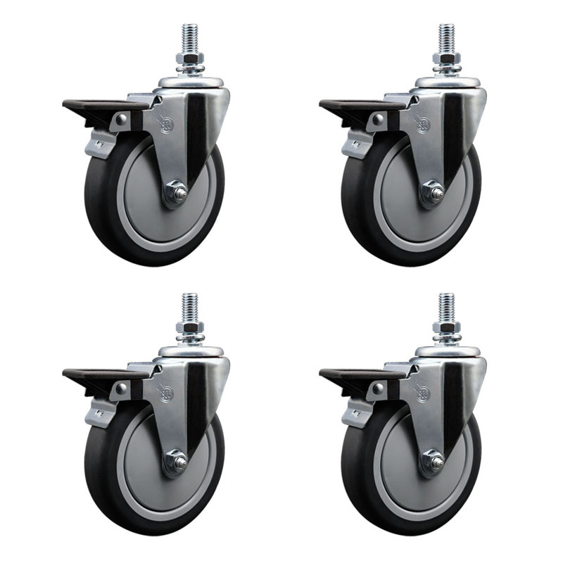 Rubber 10MM Threaded Stem Caster with Brake