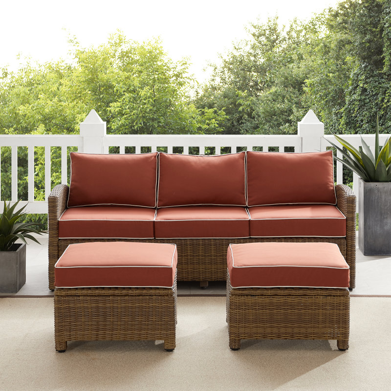 Patio Sofa with Cushions, Brown, Red