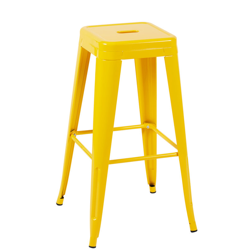 Tabourets de bar en métal sans dossier, hauteur de comptoir 76 cm (lot de 4), jaunes, non empilables, démontables, montage rapide, pour îlot de cuisine, bar, salle à manger, structure stable et robuste, facile à monter.