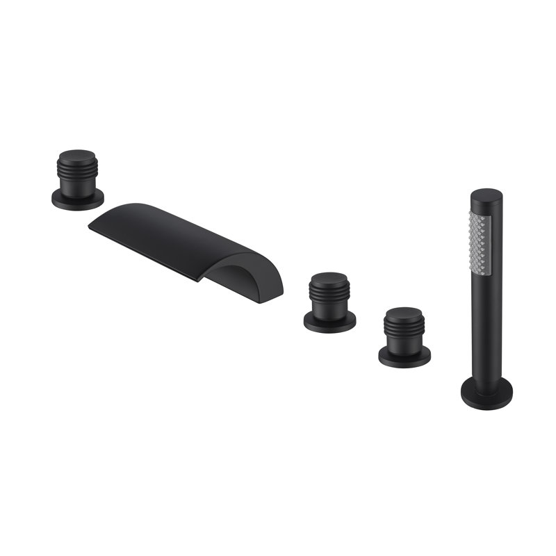 Garniture de robinet de baignoire romaine à trois poignées avec inverseur et douchette Celeste, Noir mat