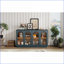 Buffet 4 portes avec portes en verre arquées, tablettes réglables, grand rangement (bleu marine) | Bois de pin et panneau de fibres à densité moyenne