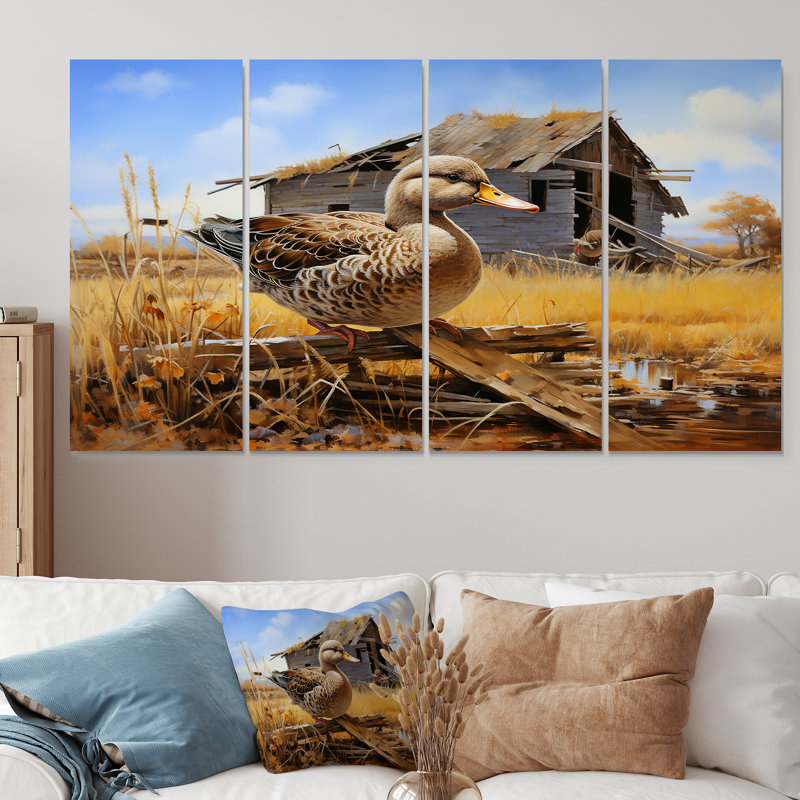 «Waddling Duck At The Barn II - Duck», art mural 4 pièces, H 28 po x l 48 po