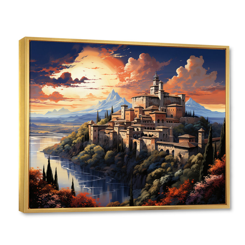 Spain Alhambra Palace In Granadain - Architecture Wall Decor, H 30 po x l 40 po x P 1,5 po, Cadre flottant doré