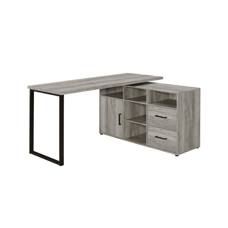 Bureau en L réversible Athanasie, Bois récupéré / noir