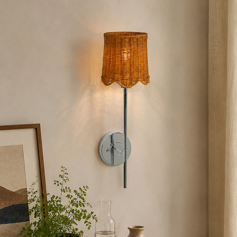 20”H 1-Light Rattan Wall Sconce in Brushed Chrome