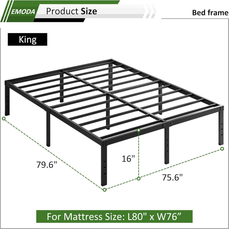 PlatformBed Frames No Box Spring Needed, Heavy Duty Metalbed Frame, Noise Free, Easy Assembly,, King
