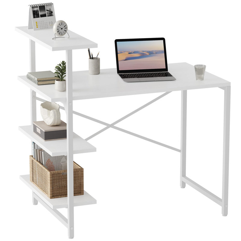 Lintz Metal Base Writing Desk, White, White, 98.04cm H x 101.6cm W x 73.15cm D