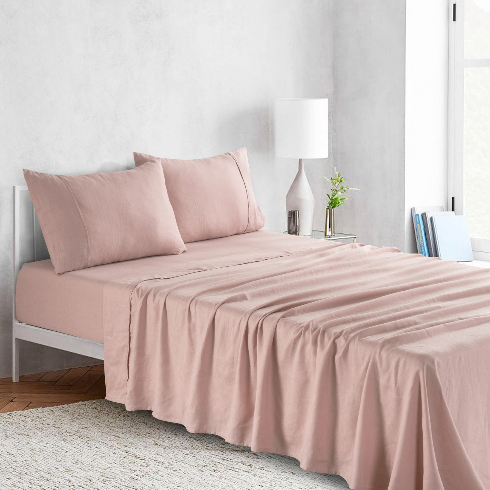 Stone Washed Pure Linen Sheet Set, Fitted Sheet 16" Pocket, Queen, Natural