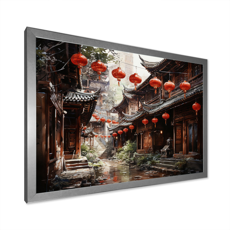 «China Red Lantern II» - impression, H 24 po x l 32 po x P 1 po, Cadre photo argenté