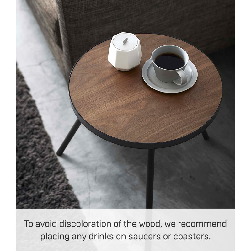 Black Round Wood and Metal Minimalist Side Table