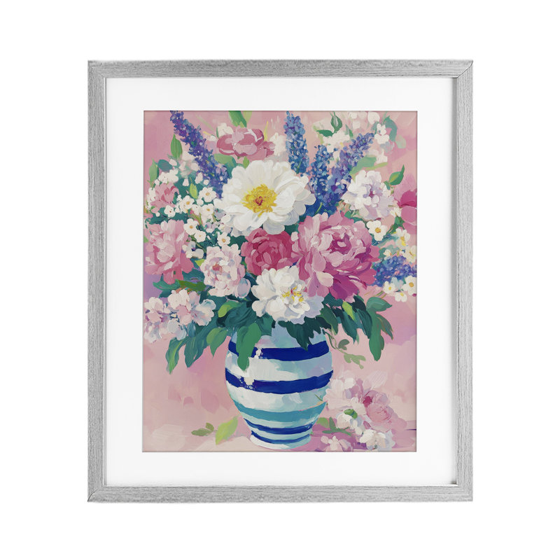 «Springtime Joy Florals over Pink», reproduction sous verre encadrée, design par Petal Prints Design, H 16 po x l 13 po