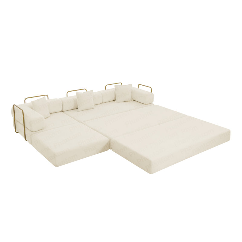 Canapé modulaire de 108 po avec méridienne en forme de L, méridienne désossée avec assise profonde, canapés à compression en éponge sans assemblage, canapé-lit pliant moderne avec dossier amovible