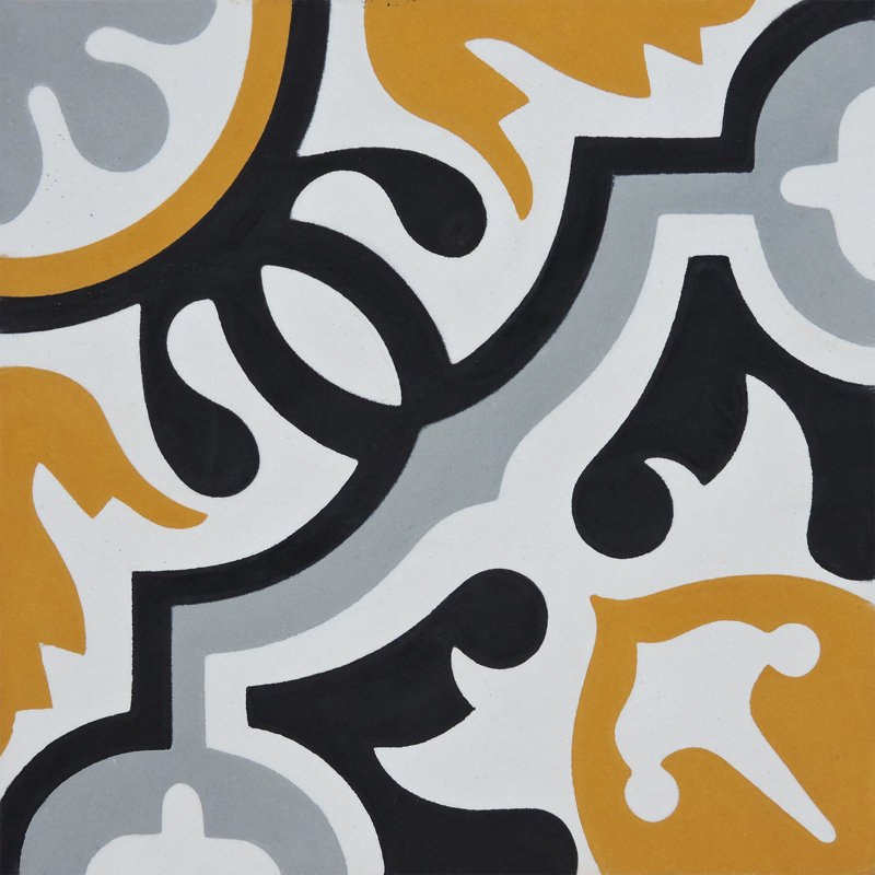 Baha 8" x 8" Cement/Marble Mosaic Wall & Floor Tile, Orange/Black/Gray