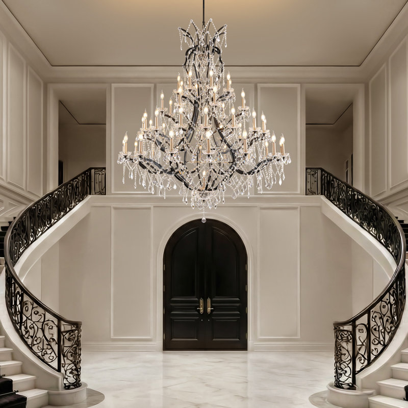 49 - Light Large Modern Maria Theresa Crystal Chandeliers, Matte Black
