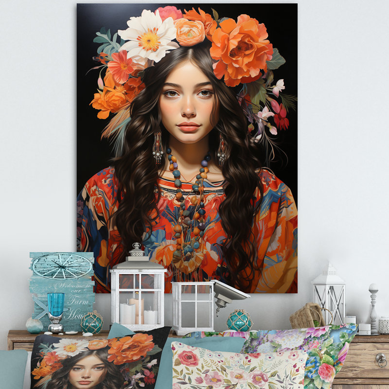Décoration murale boho latina IV - Portrait, H 20 po x l 12 po x P 1 po, Toile tendue