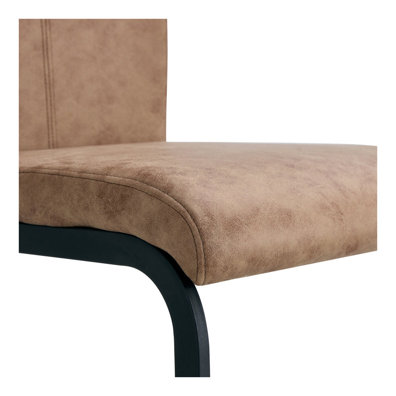 Ensemble de table et de chaises Ensemble de table de salle à manger en bois aggloméré texturé 67 po x 36 po avec chaises en tissu brun. Autocollant MDF, autocollant texturé de couleur bois, pieds de chaise de salle à manger en C noir, convient à la