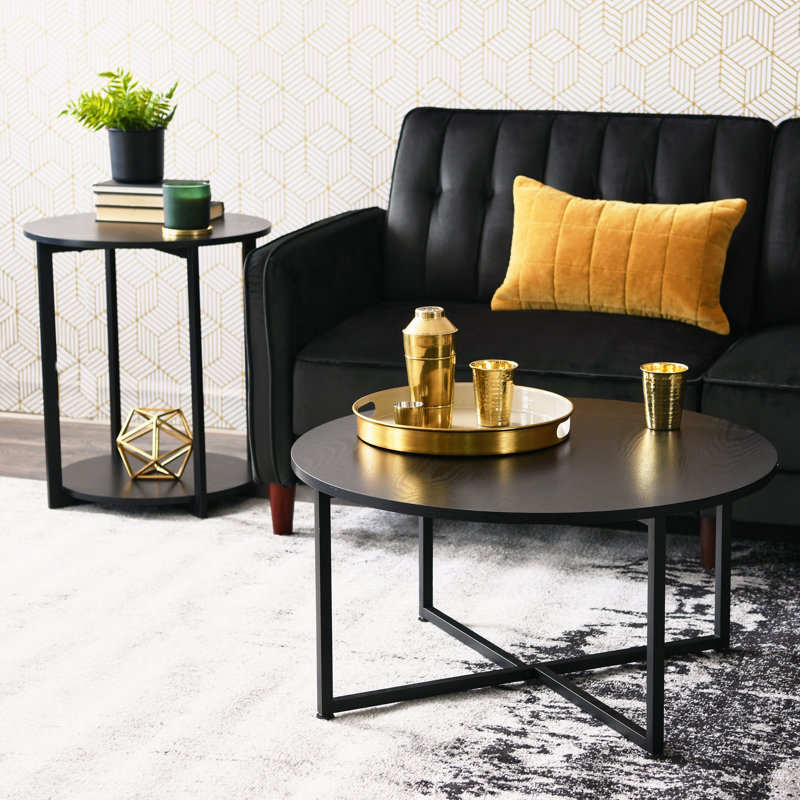 Table d'appoint ronde à 2 niveaux, Noir