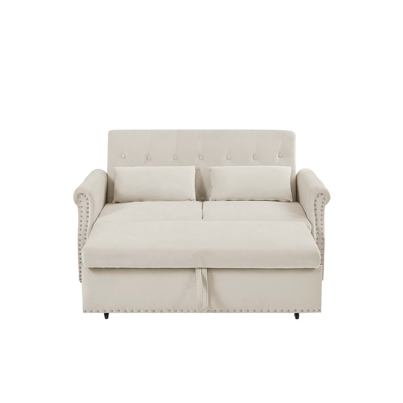 Canapé-lit en velours de 55 po Kyoinom, Velours beige