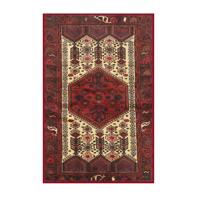 Tapis jaune clair/marron/noir, Rectangle 5 pi x 7 pi
