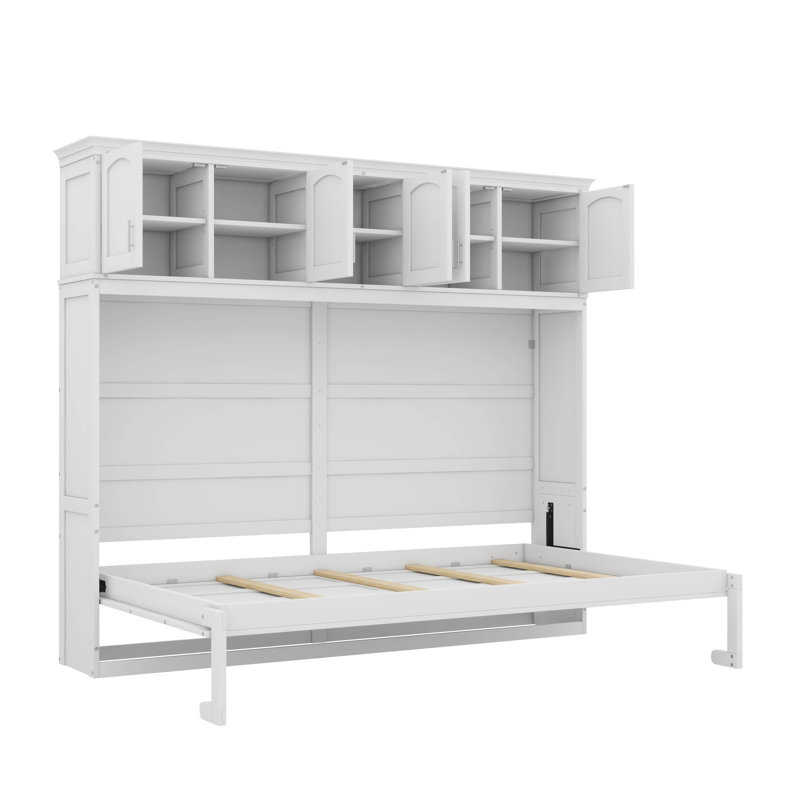 Lit escamotable A / Murphy avec armoires supérieures, Blanc, Grand