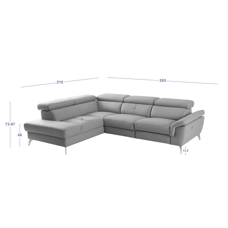 Manhattan Genuine Leather Reclining Corner Sofa, Left Hand Facing, Grey