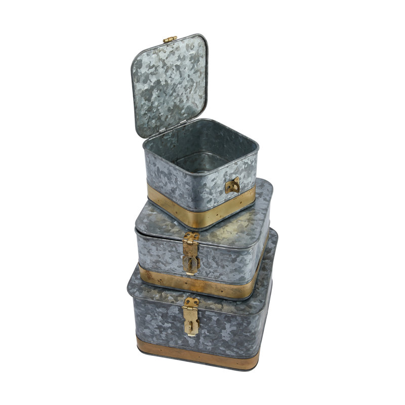 Boîtes carrées en métal avec couvercle Lesli, Argent