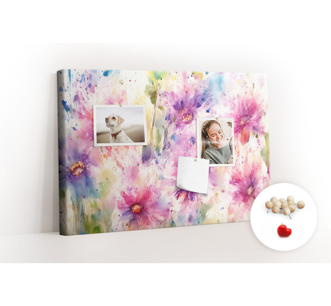 Wall Mounted bulletin board print home decor notice boards for office corkboard Watercolors flowers