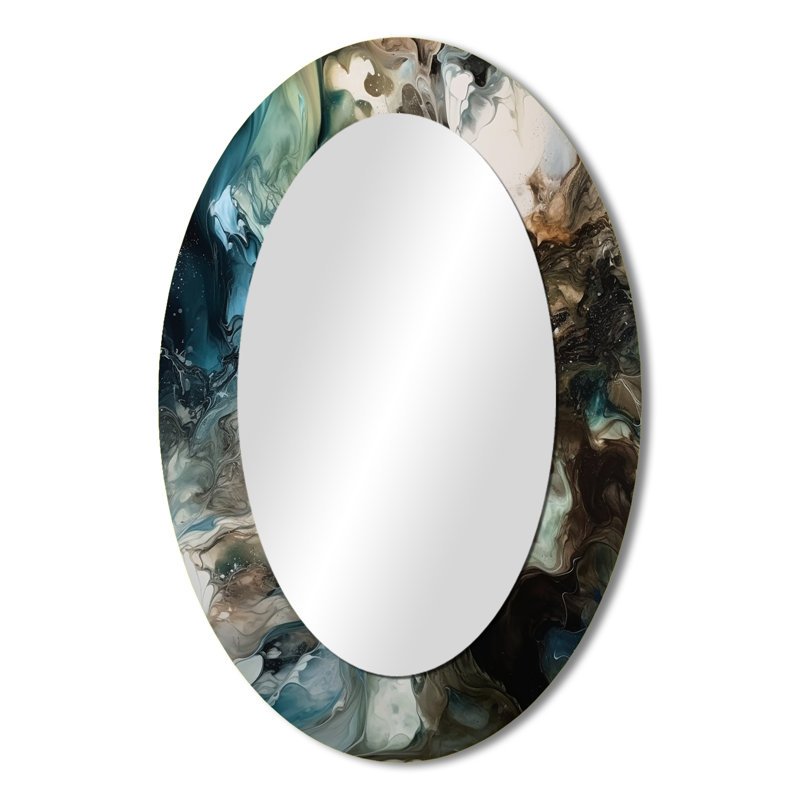 Green Black Inner Worlds Of Marble III - Green Modern Oval Wall Mirror, 36" x 24"