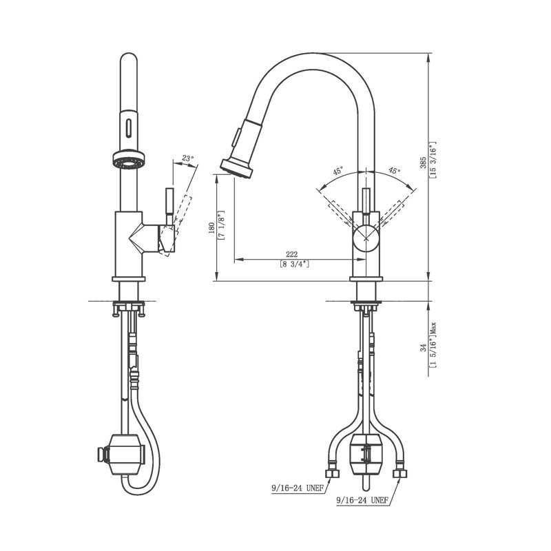 Robinet de cuisine à poignée simple en acier inoxydable avec accessoires