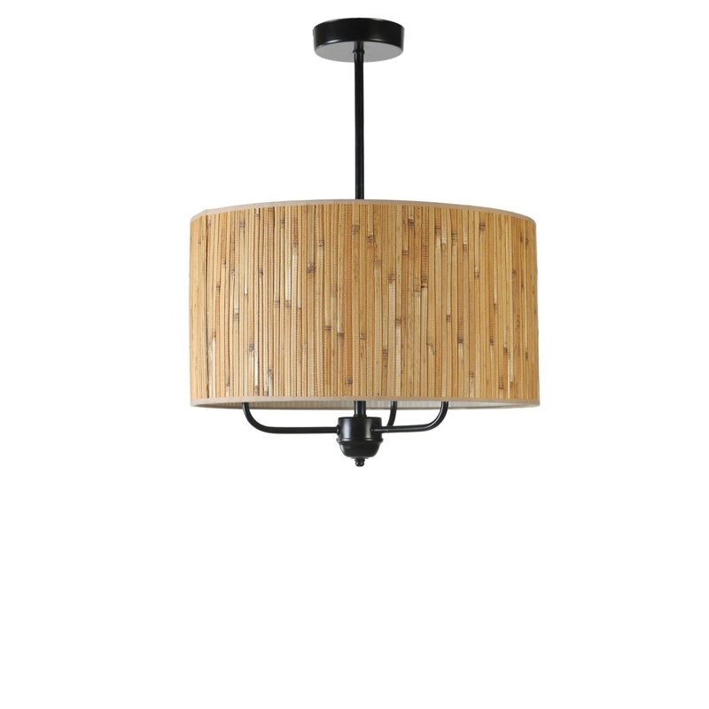 Lustre élégant à hauteur réglable, structure en métal avec capuchon en bambou, 17,7 po de diamètre x 27,6 po de hauteur | Douille E27 (40 W maximum) | Design élégant en bois et noir | Parfait pour la salle à manger, le salon et le vestibule