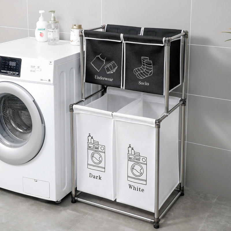 2 Tier Laundry Hamper With 4 Removable Bags - Waterproof, Structure, Space Saving Sorter Detachable Tier, , Store Systematically