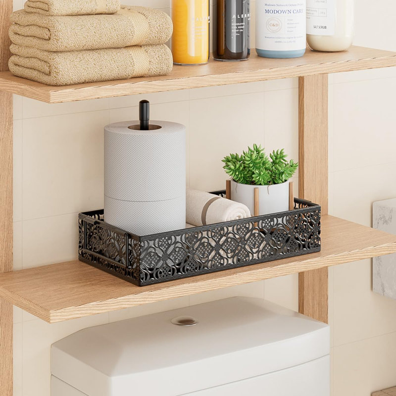 Panier à papier de toilette - Boîte décorative pour panier avec porte-serviette magnétique pour salle de bain (noir)