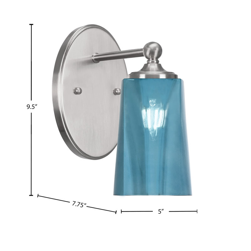 Applique murale Sadea, fini nickel brossé, 11,4 cm (L) x 16,5 cm (H), verre dégradé bleu, 9.5" H x 5" W x 7.75" D